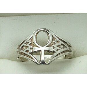 Egyptian Sterling Silver Ankh Cross Ring Key Of Life Open Work Cross Band